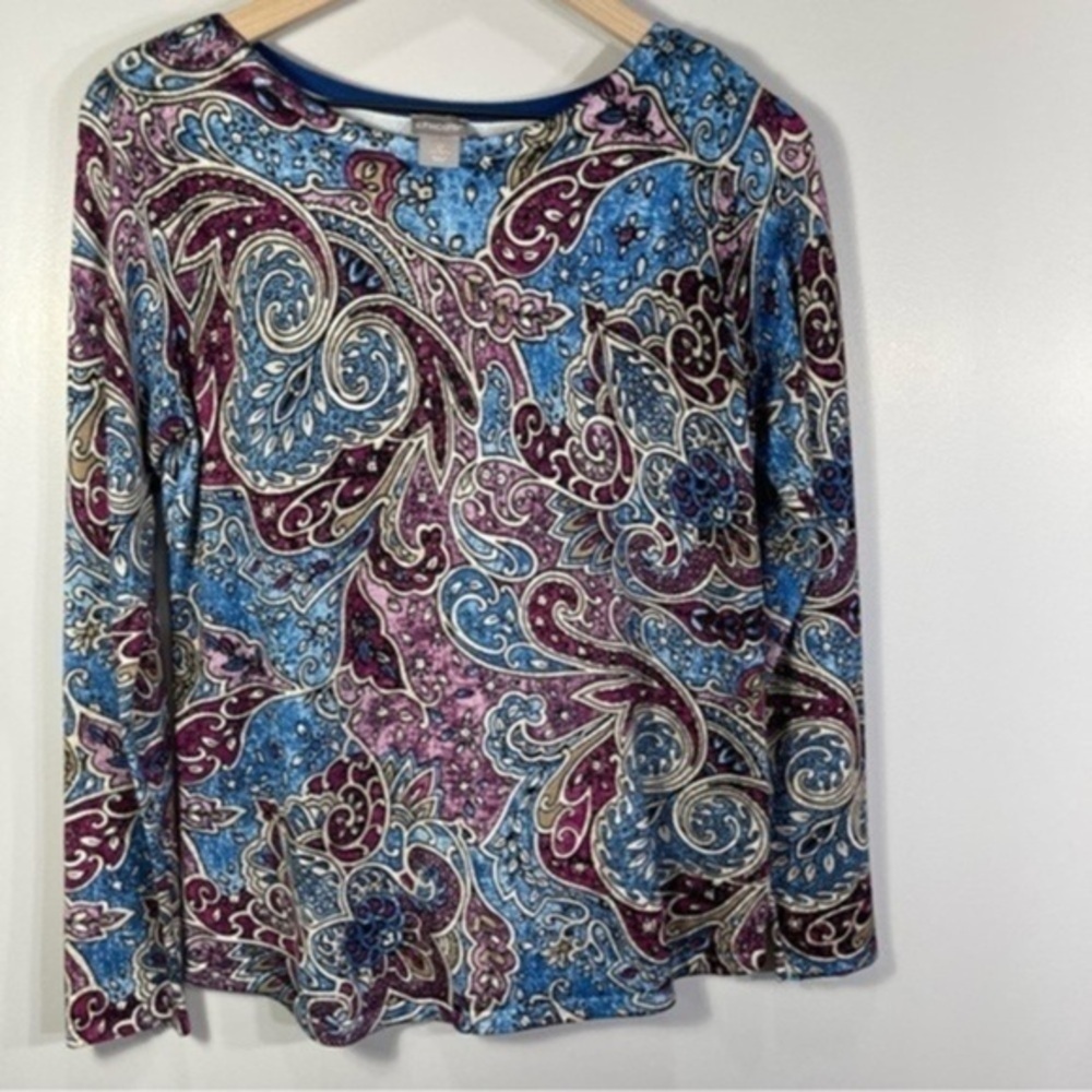 Chico’s Women Scroll Print Sweater Top Size O or S - Picture 3 of 11